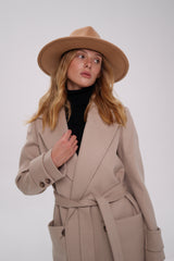Eliza Classic Cashmere Wool Blend Overcoat in Nude