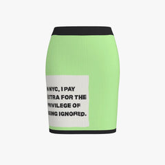 Green skirt with text on a white background