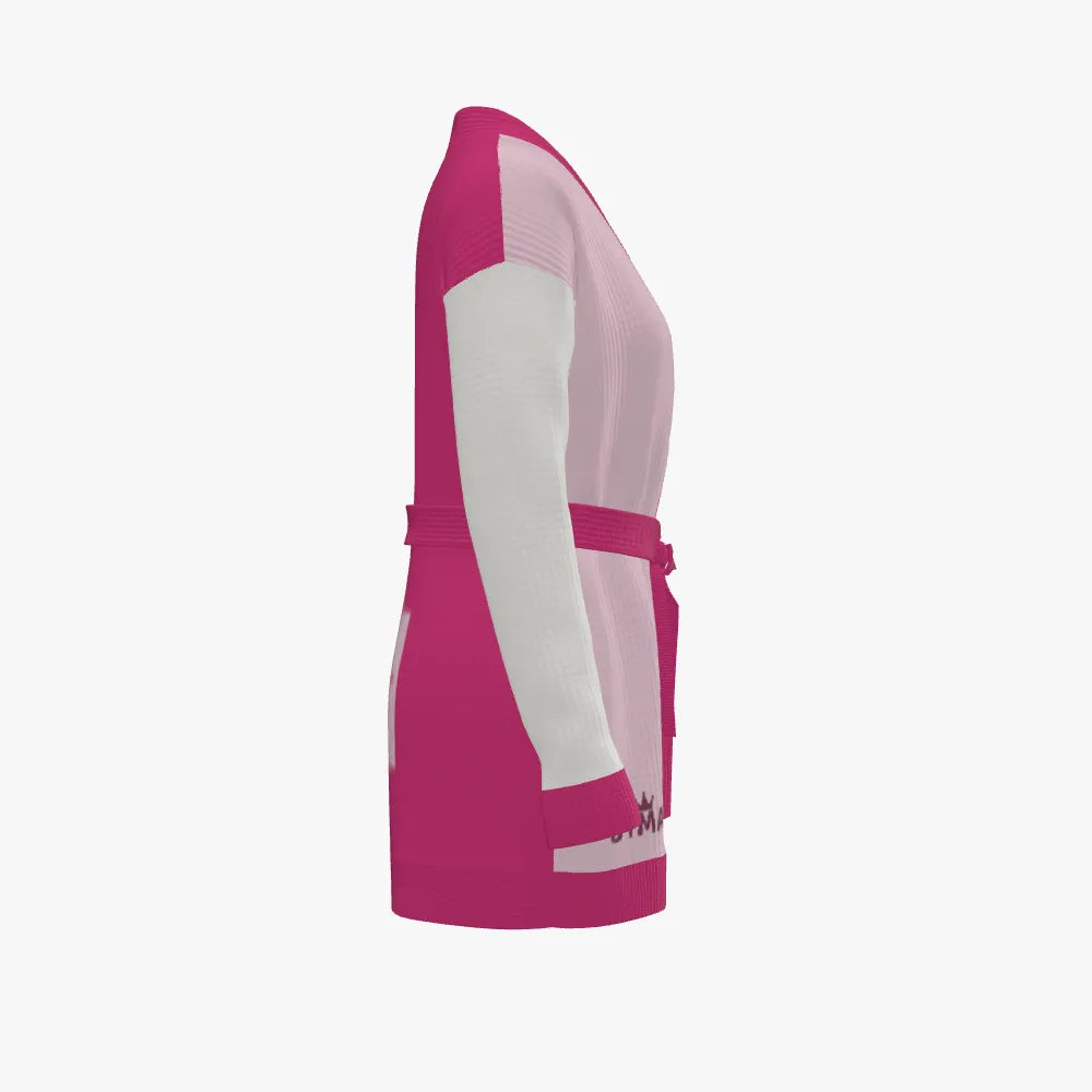 Pink and white dress with long sleeves on a white background