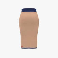 Beige pencil skirt with navy band on a white background
