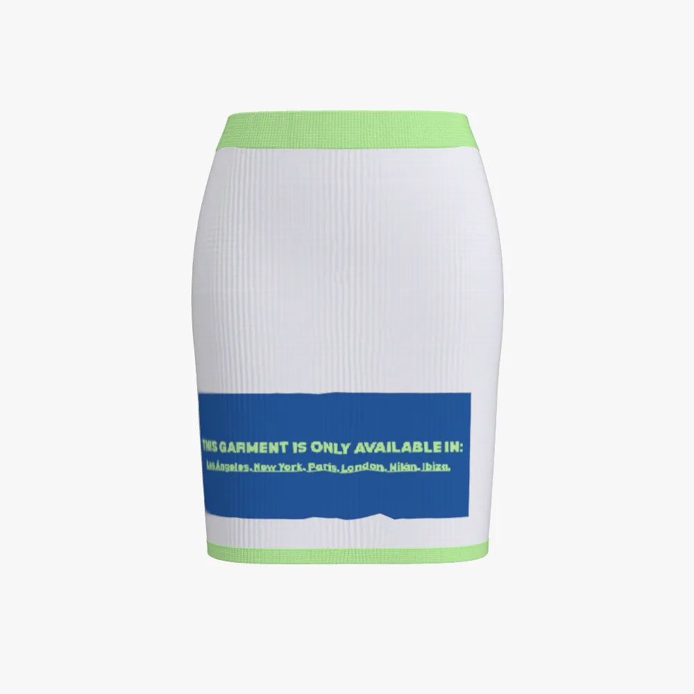 White skirt with green and blue accents on a white background