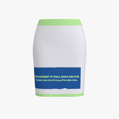 White skirt with green and blue accents on a white background