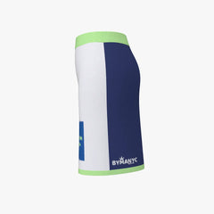 Compression sleeve with navy and white design on a white background