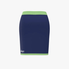 Navy blue skirt with green trim on a white background
