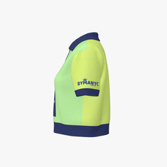 Neon green and blue jacket with 'BYMANYC' logo on a white background