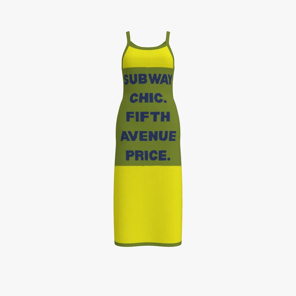 Yellow dress with text on a white background