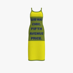 Yellow dress with text on a white background