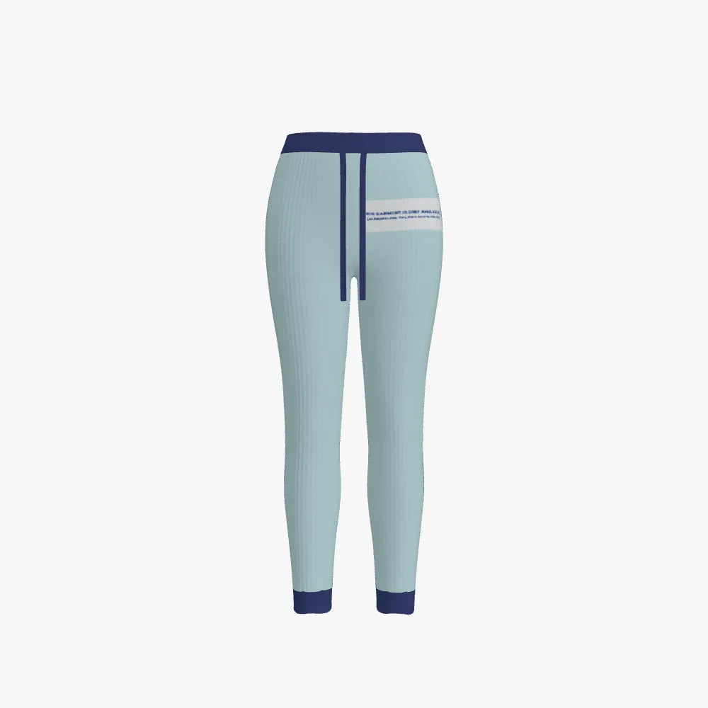 Light blue leggings with dark blue accents on a white background