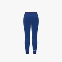 Blue leggings with a brand logo on a white background