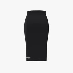 Black pencil skirt with a brand logo on a white background