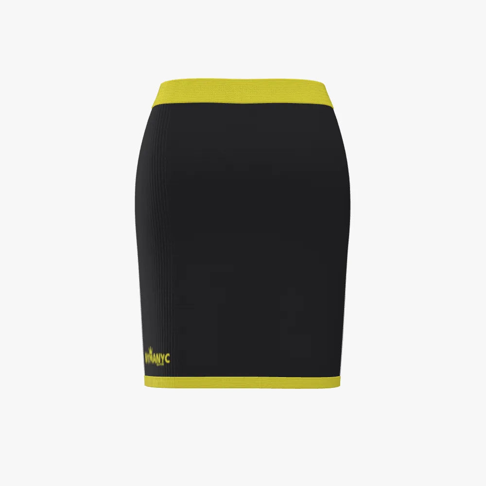Black skirt with yellow trim on a white background