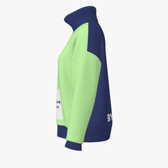 Sweatshirt with green sleeves and navy body on a white background