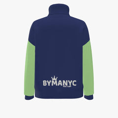 Navy and green jacket with 'BY MANYC' logo on a white background