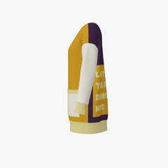 Colorful sock with text on a white background