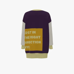 Sweater with text 'Lost in the Right Direction NYC' on a white background