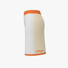 Skirt with white and beige panels and orange accents on a white background