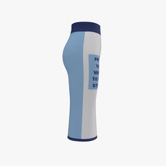 Compression sleeve with blue and gray design on a white background