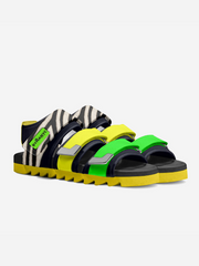 Colorful sandals with zebra pattern on a white background