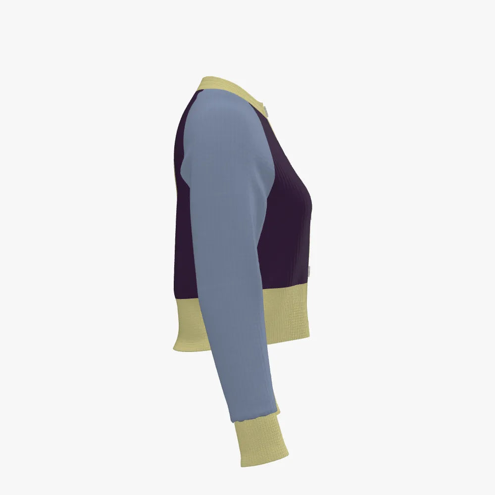 Color-blocked sweater with long sleeves on a white background