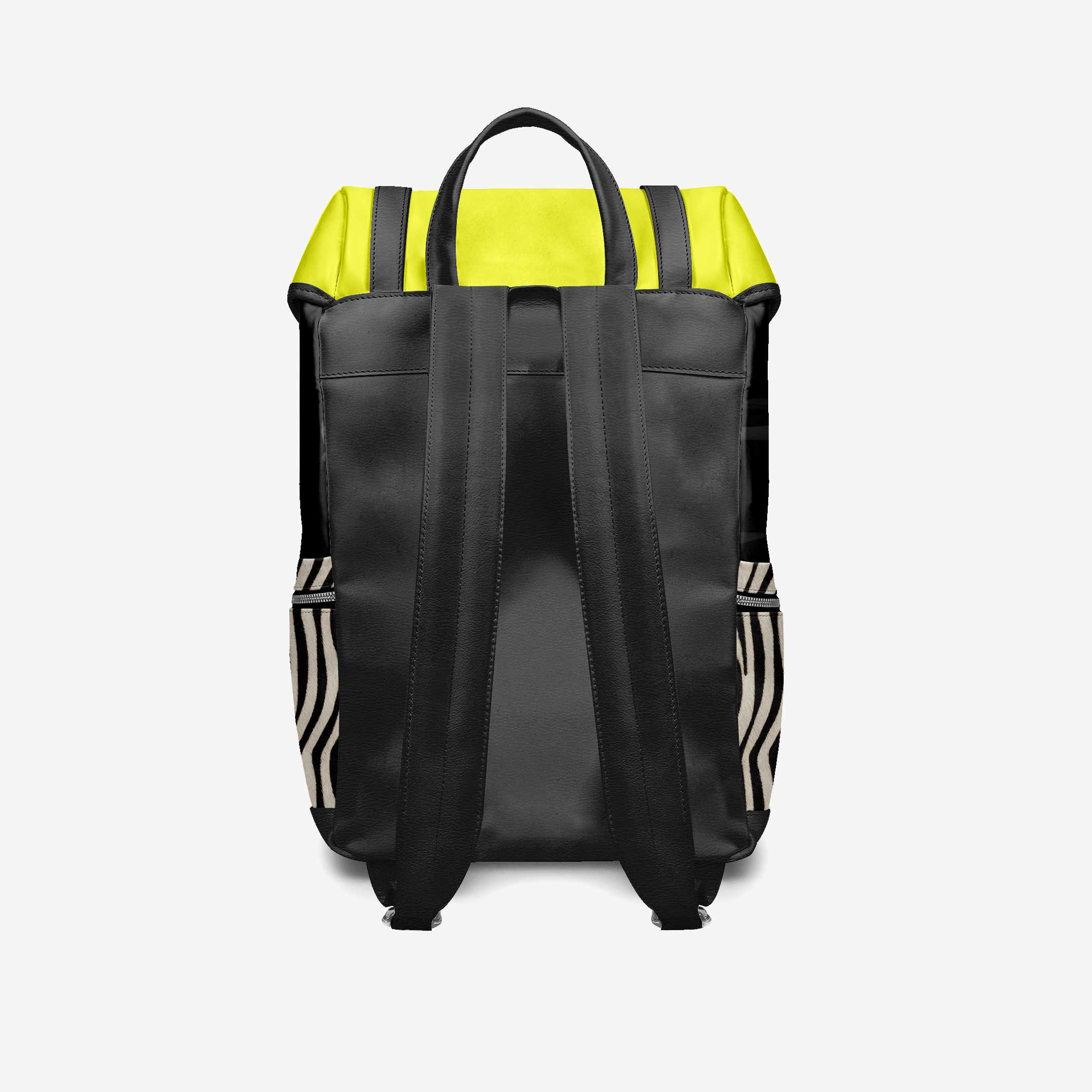 Black backpack with a yellow top section on a white background