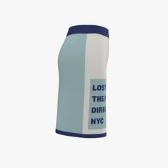 Skirt with color-blocked design and text on a white background