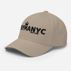 Beige cap with 'BYMANYC New York' text on a white background