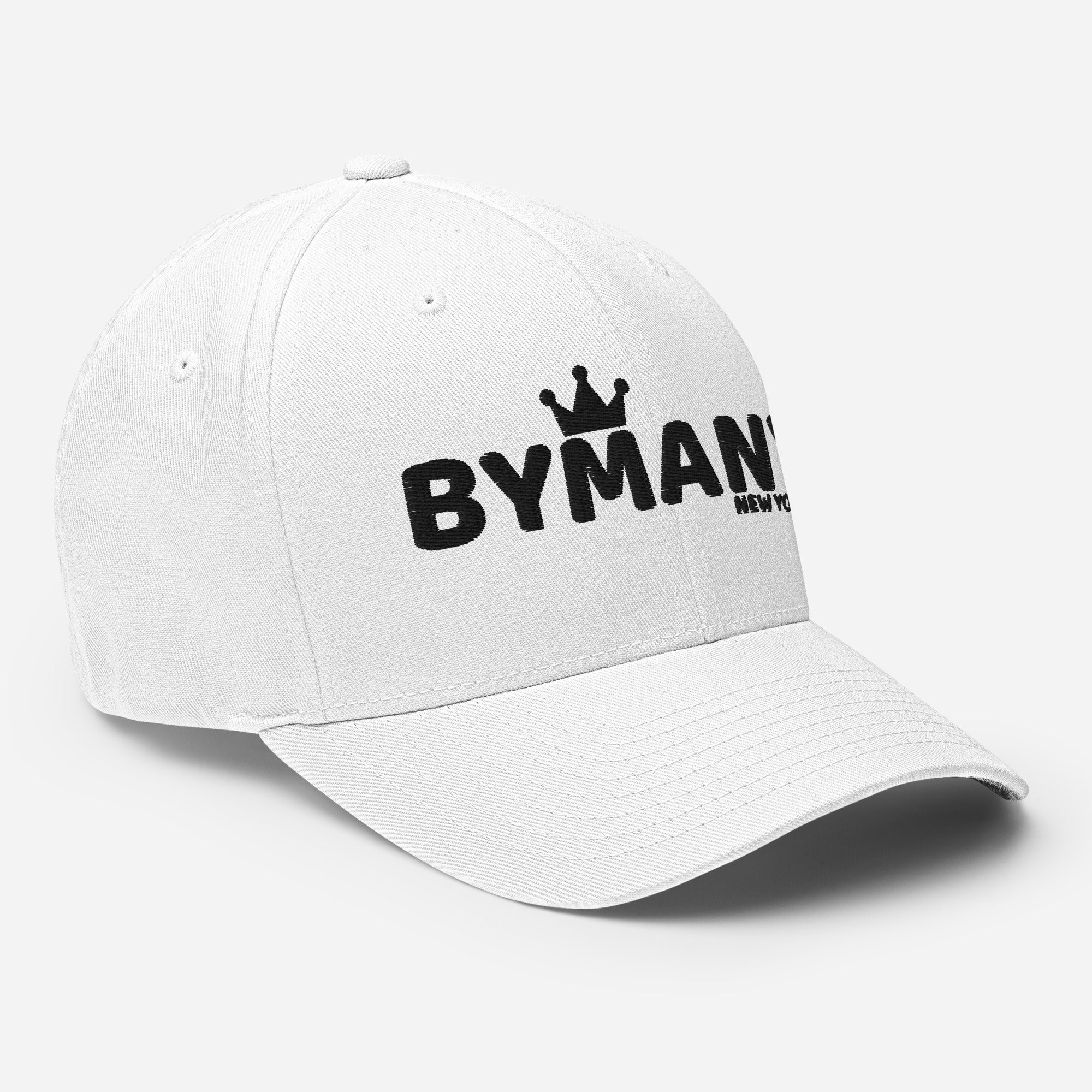 White cap with 'BYMANN' logo on a white background