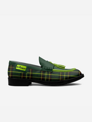 Green plaid loafer with tassel on a white background