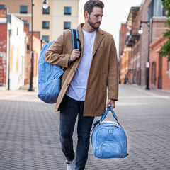 Baby Blue Leather Patented Carry-On Backpack Sole Premise