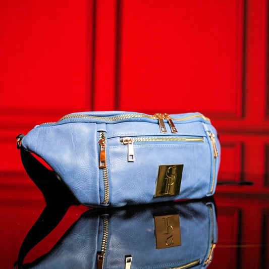 Baby Blue Leather Sling Bag Sole Premise