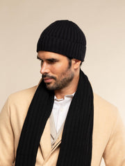 Milano (black) - Italian 100% cashmere ribbed beanie (unisex)