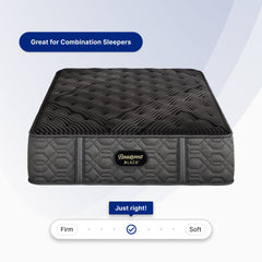 Gray mattress with Beautyrest Black branding on a light gray background