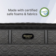 Beautyrest Black mattress with CertiPUR-US logo on a light gray background