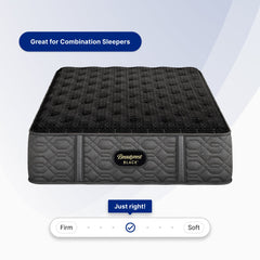 Gray mattress with Beautyrest Black branding on a light gray background