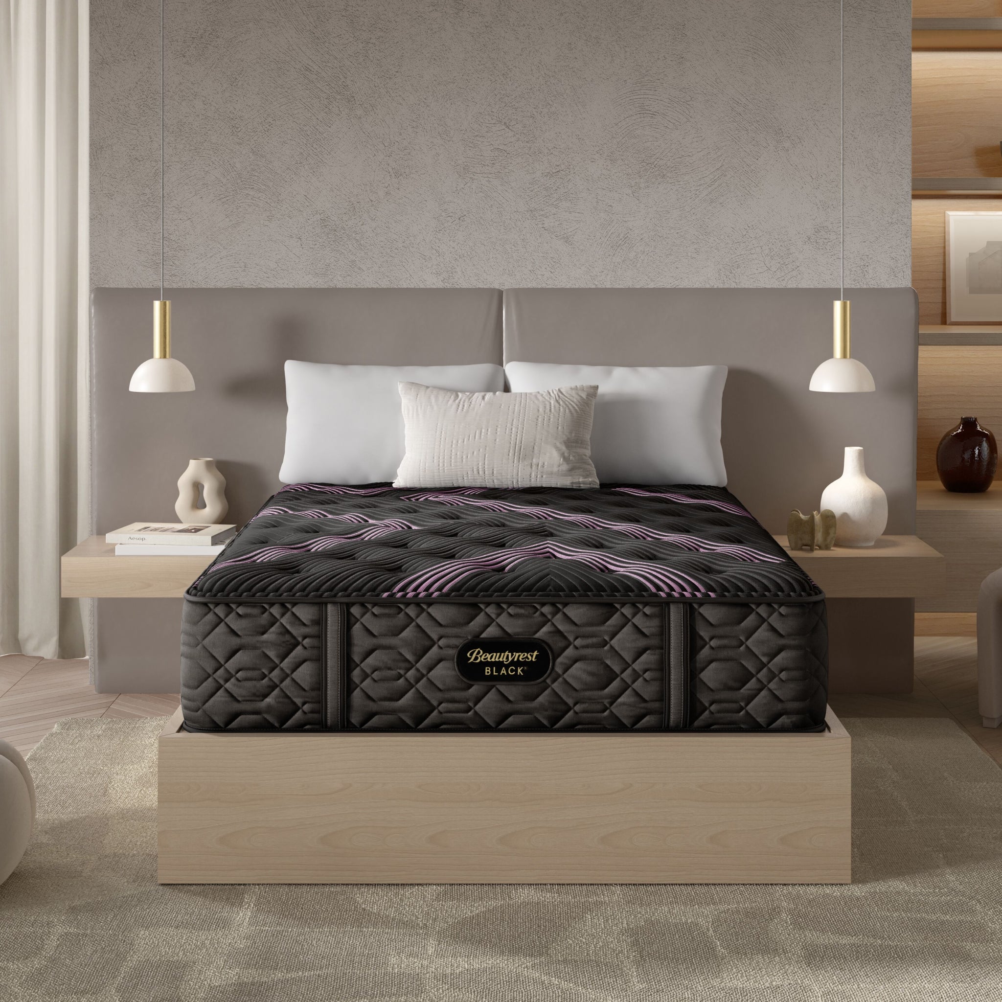 Bed with a mattress on display in a bedroom setting