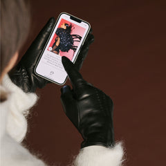 Bella (black) - Italian lambskin leather gloves with lambswool lining & - alternate view