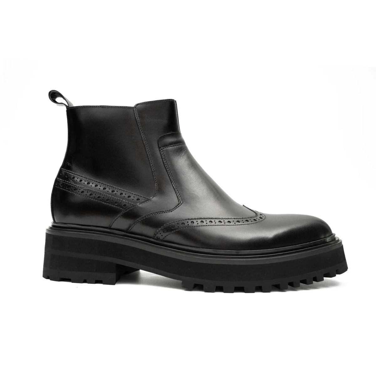 Black Brogue Leather Chelsea Boots