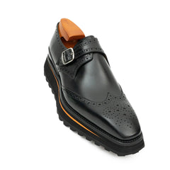 Black Brogue Monk Shoes With Chunky Sole