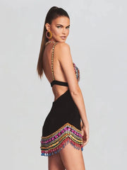 Black Crystal Bandage Bodycon Dress with Diamonds For Women, V-Neck, Meatpacking District, BYMANYC New York. BYMANYC ® New York