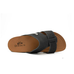 Black sandal with brown sole on a white background, featuring the DiVinch brand.