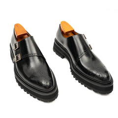 Black Dual-Buckle Chunky Sole Brogues