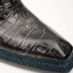 Black Grey Crocodile Oxford Shoes Goodyear Norwegian 8018