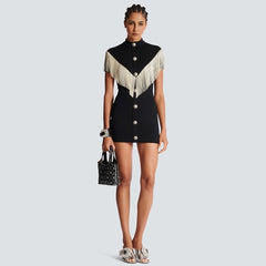Black Mini Bodycon Dress with Button Tassel For Women, Meatpacking District, BYMANYC New York. BYMANYC ® New York