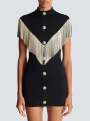 Black Mini Bodycon Dress with Button Tassel For Women, Meatpacking District, BYMANYC New York. BYMANYC ® New York