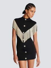 Black Mini Bodycon Dress with Button Tassel For Women, Meatpacking District, BYMANYC New York. BYMANYC ® New York