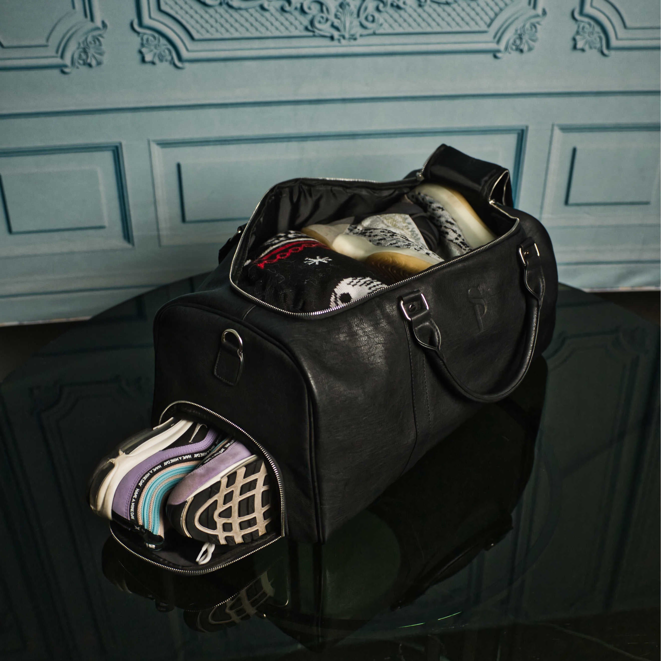 Black Leather Duffle Bag