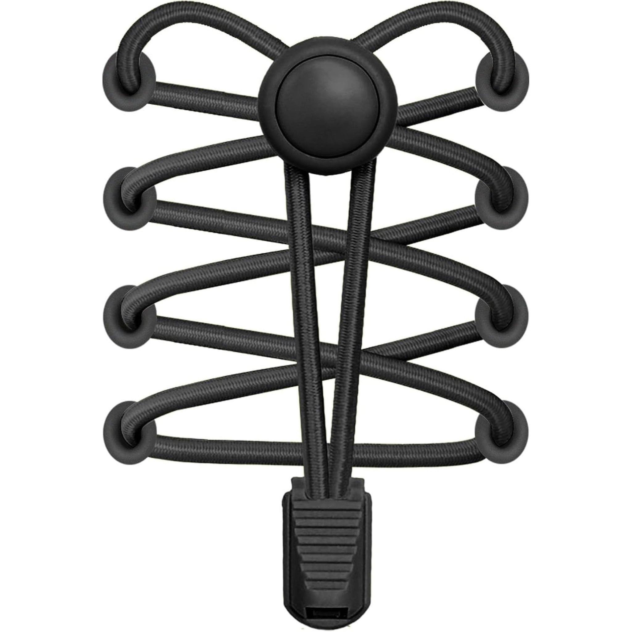Black shoe tree with multiple loops on a white background