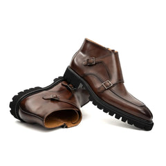 Borwn Burnished Double Monk Boot