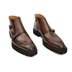 Borwn Burnished Double Monk Boot