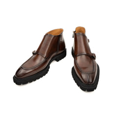 Borwn Burnished Double Monk Boot